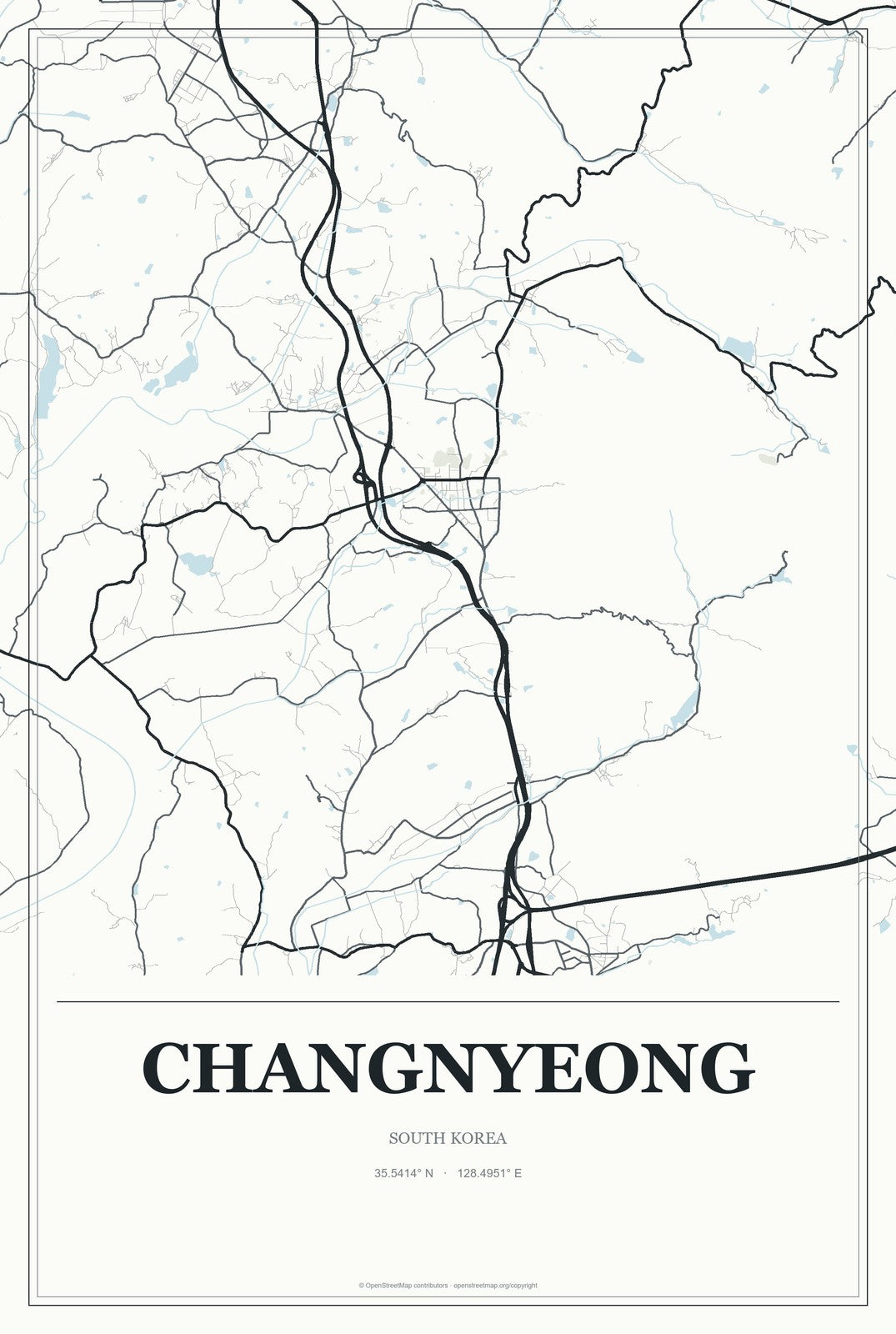 Changnyeong, South Korea City Map Aluminum Sign in Gallery Air style