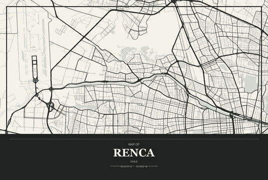 Renca, Chile City Map Aluminum Sign in Museum Plaque style