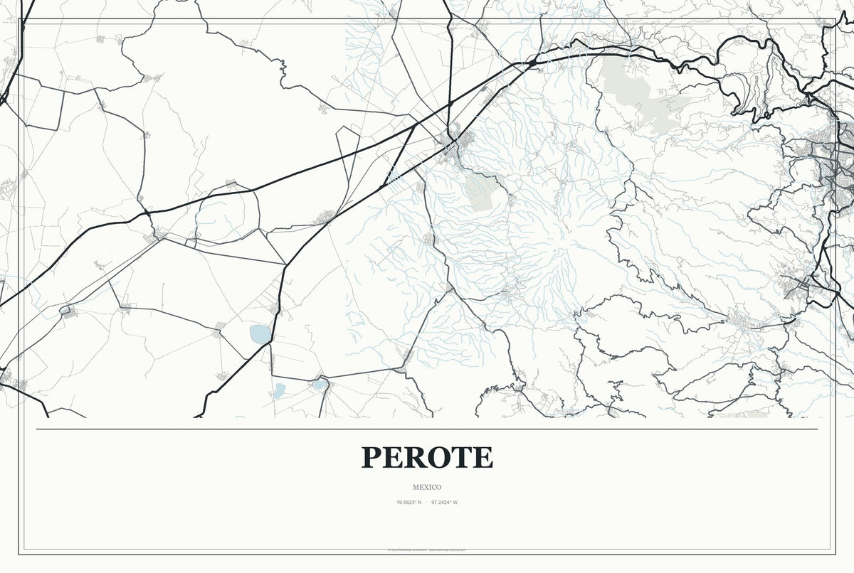 Perote, Mexico City Map Aluminum Sign in Gallery Air style