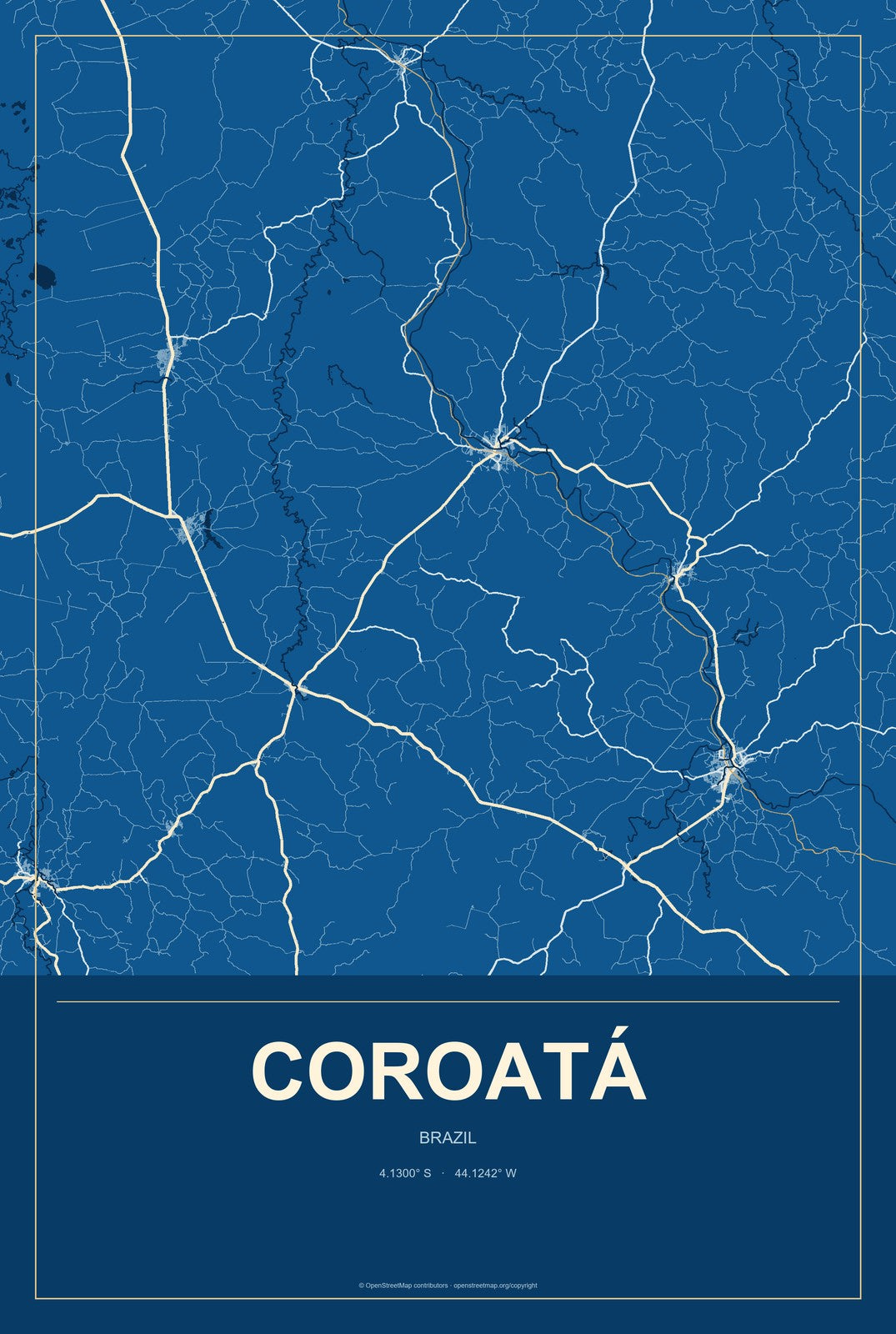 Coroatá, Brazil City Map Aluminum Sign in Harbor Cobalt style