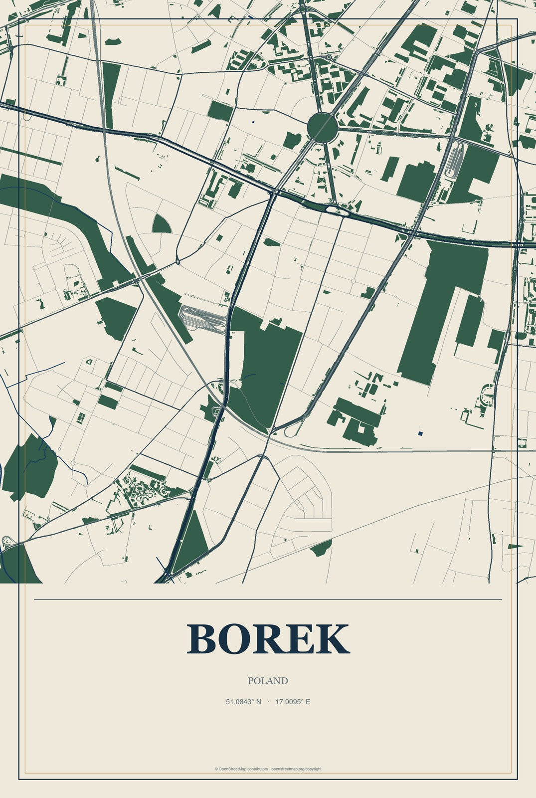 Borek, Poland City Map Aluminum Sign in Coastal Cutout style