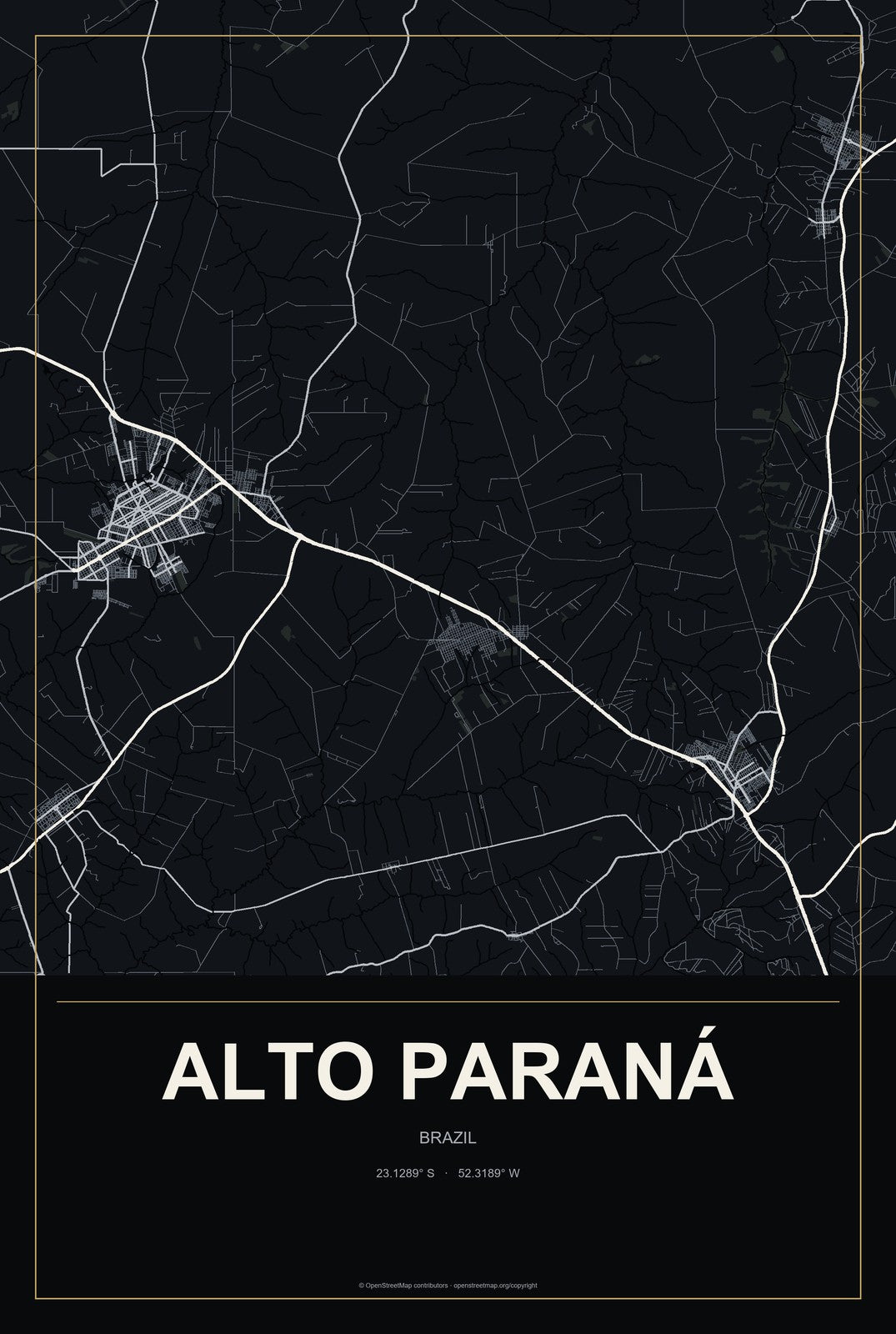 Alto Paraná, Brazil City Map Aluminum Sign in Metropolitan Noir style