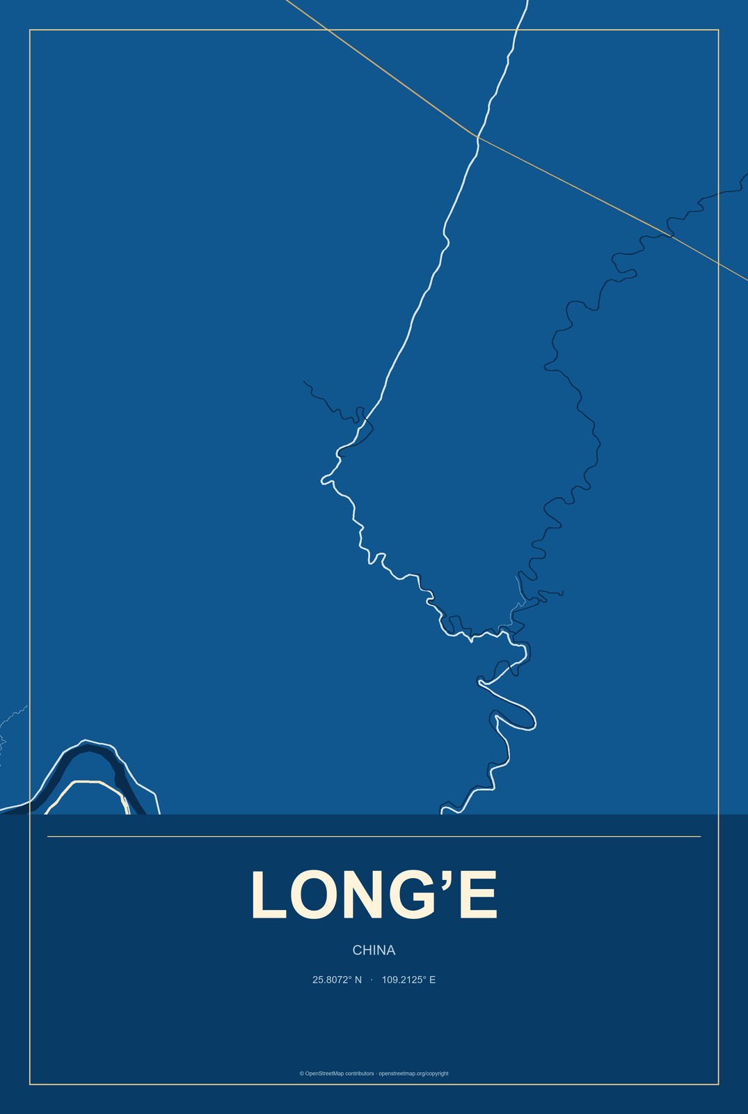 Long’e, China City Map Aluminum Sign in Harbor Cobalt style