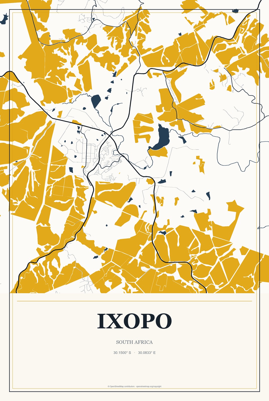 Ixopo, South Africa City Map Aluminum Sign in Citrine Modern style
