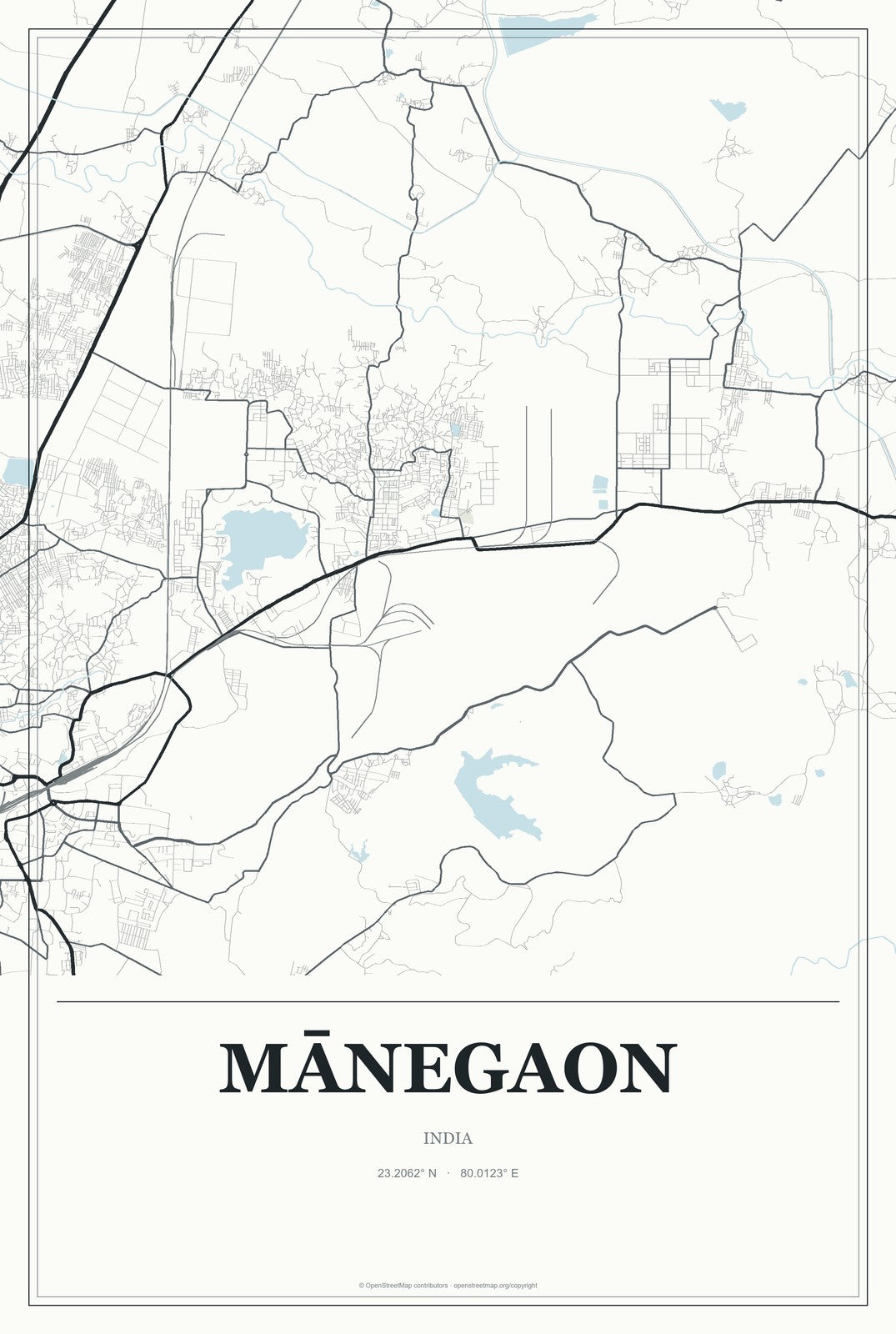 Mānegaon, India City Map Aluminum Sign in Gallery Air style