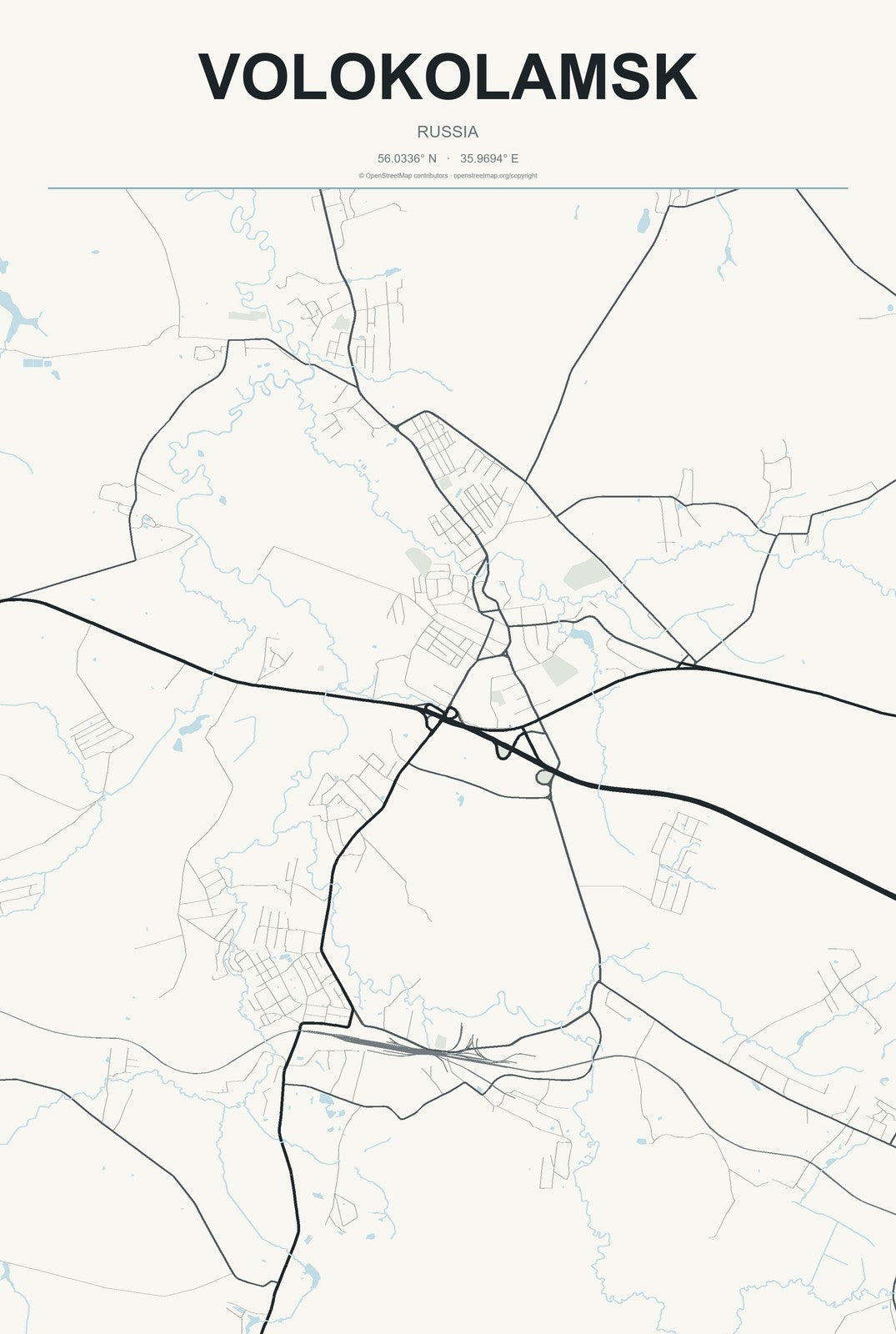 Volokolamsk, Russia City Map Aluminum Sign in Headline Atlas style
