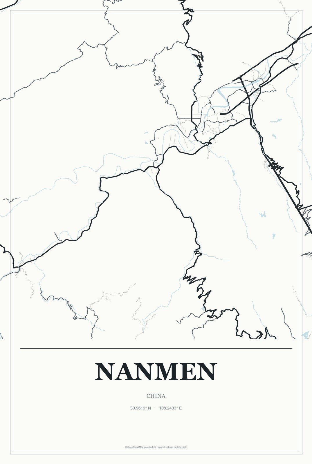 Nanmen, China City Map Aluminum Sign in Gallery Air style
