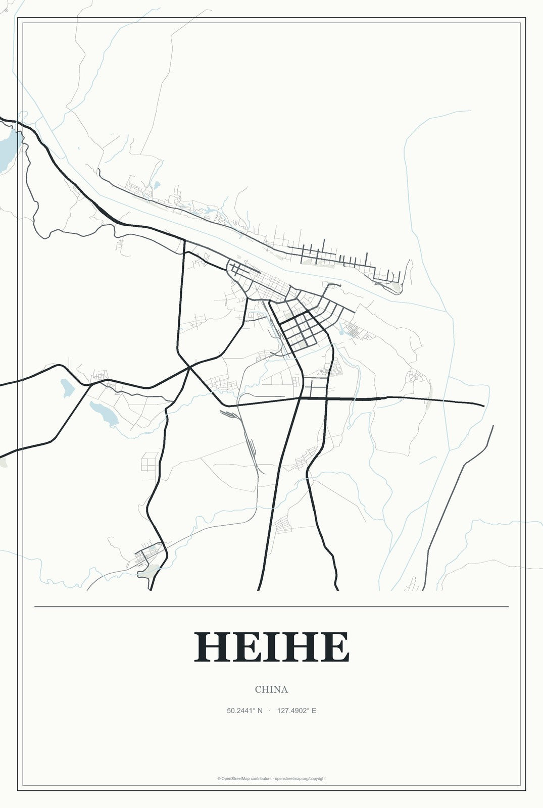 Heihe, China City Map Aluminum Sign in Gallery Air style