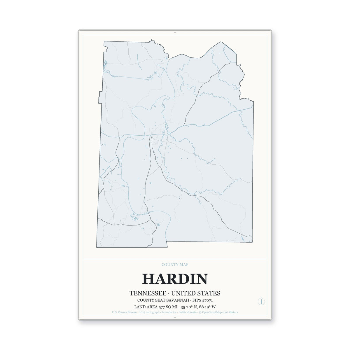 Hardin County, Tennessee Map Aluminum Sign in Gallery Air style