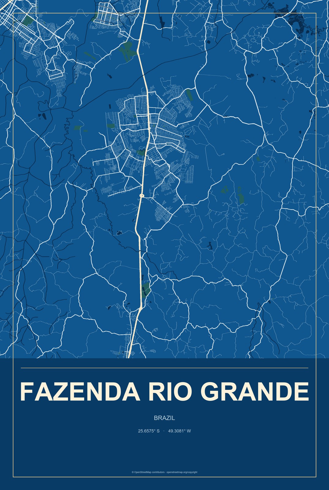 Fazenda Rio Grande, Brazil City Map Aluminum Sign in Harbor Cobalt style
