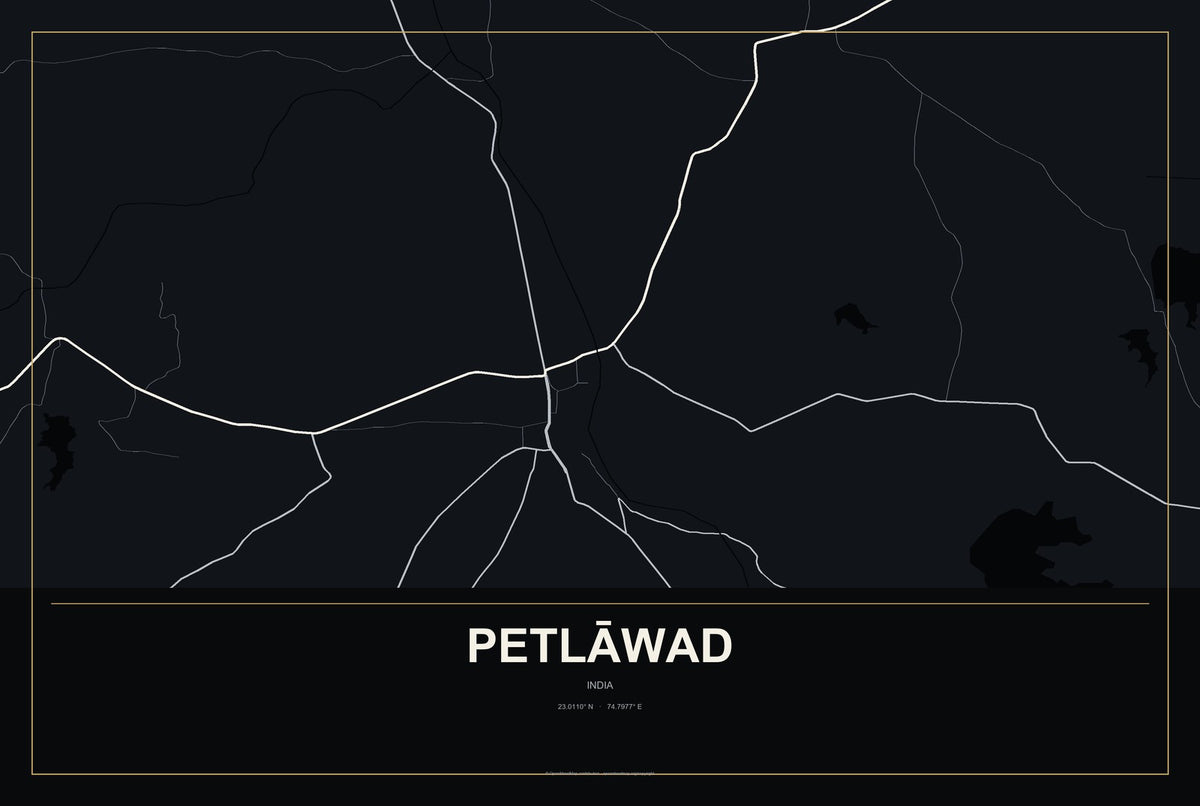 Petlāwad, India City Map Aluminum Sign in Metropolitan Noir style