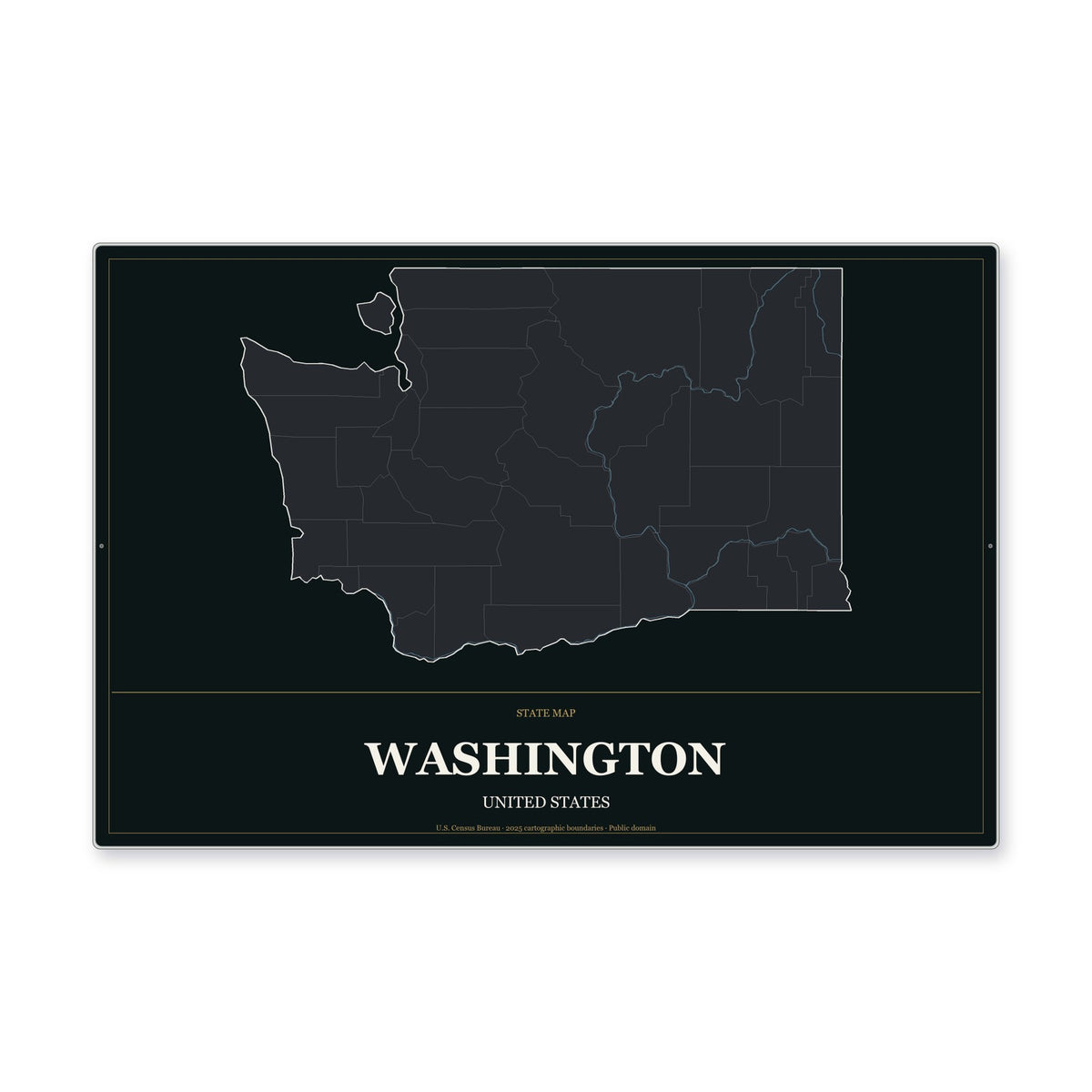 Washington state map aluminum sign in Metropolitan Noir style