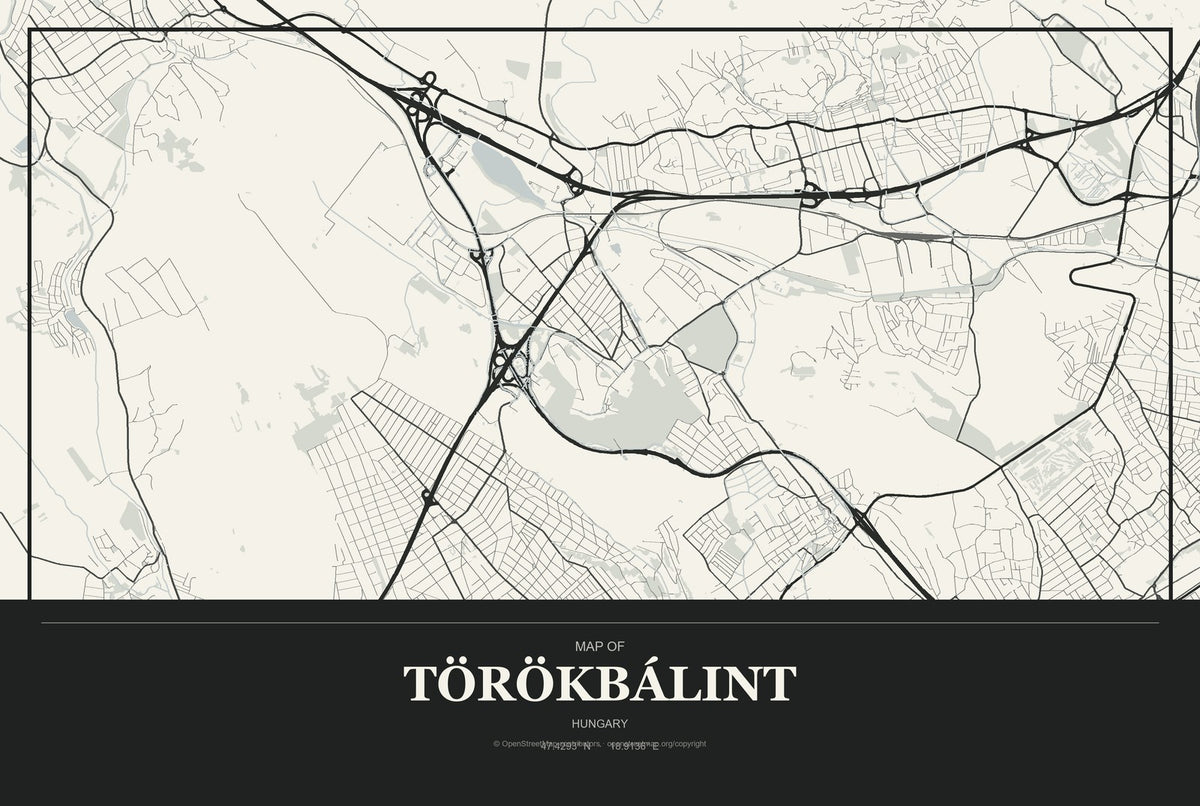 Törökbálint, Hungary City Map Aluminum Sign in Museum Plaque style