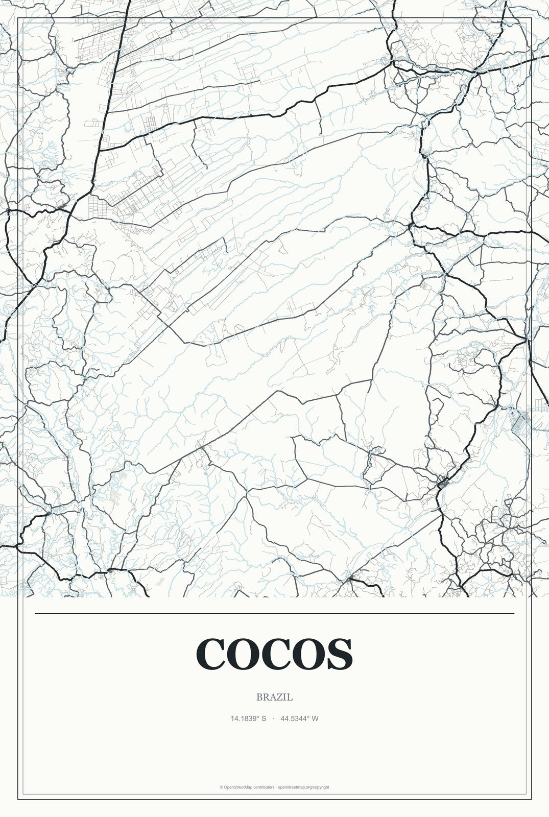 Cocos, Brazil City Map Aluminum Sign in Gallery Air style