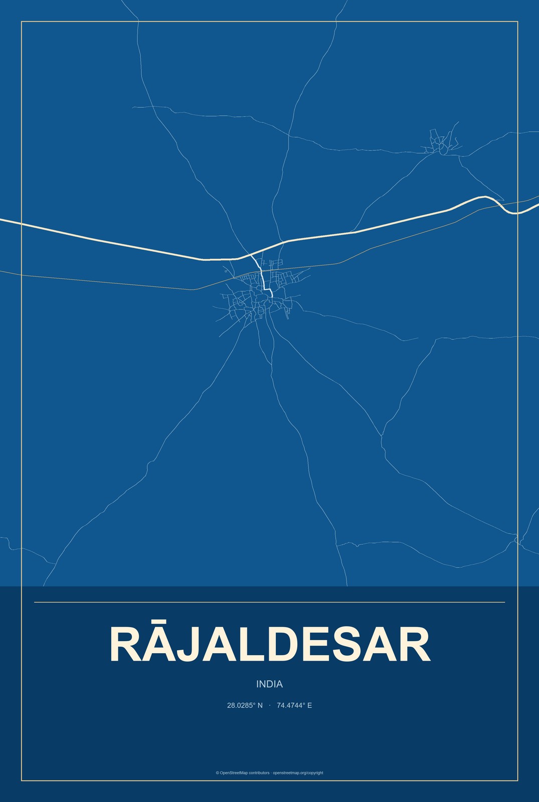 Rājaldesar, India City Map Aluminum Sign in Harbor Cobalt style