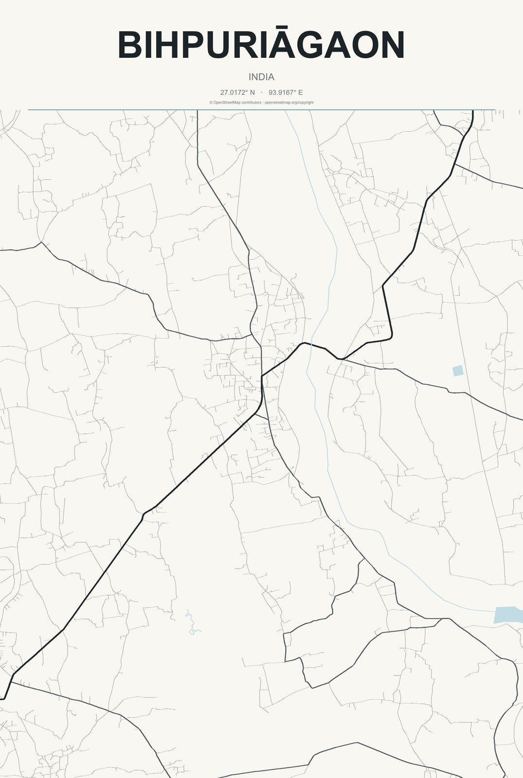 Bihpuriāgaon, India City Map Aluminum Sign in Headline Atlas style