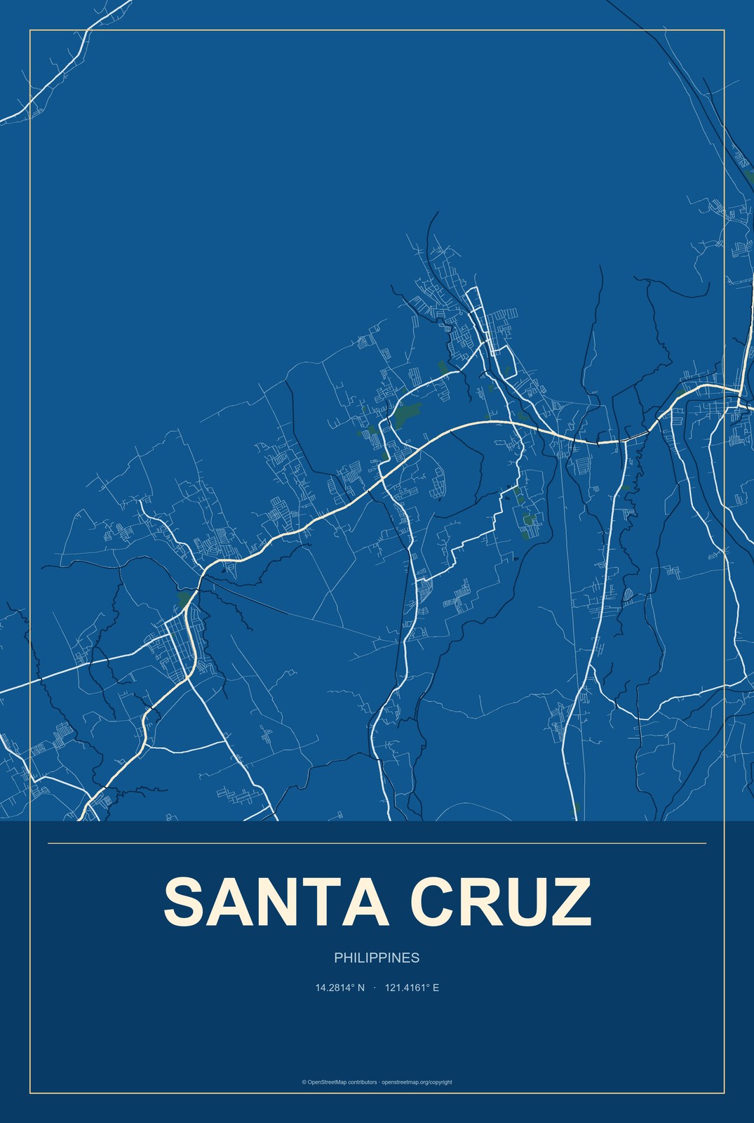 Santa Cruz, Calabarzon, Philippines City Map Aluminum Sign in Harbor Cobalt style