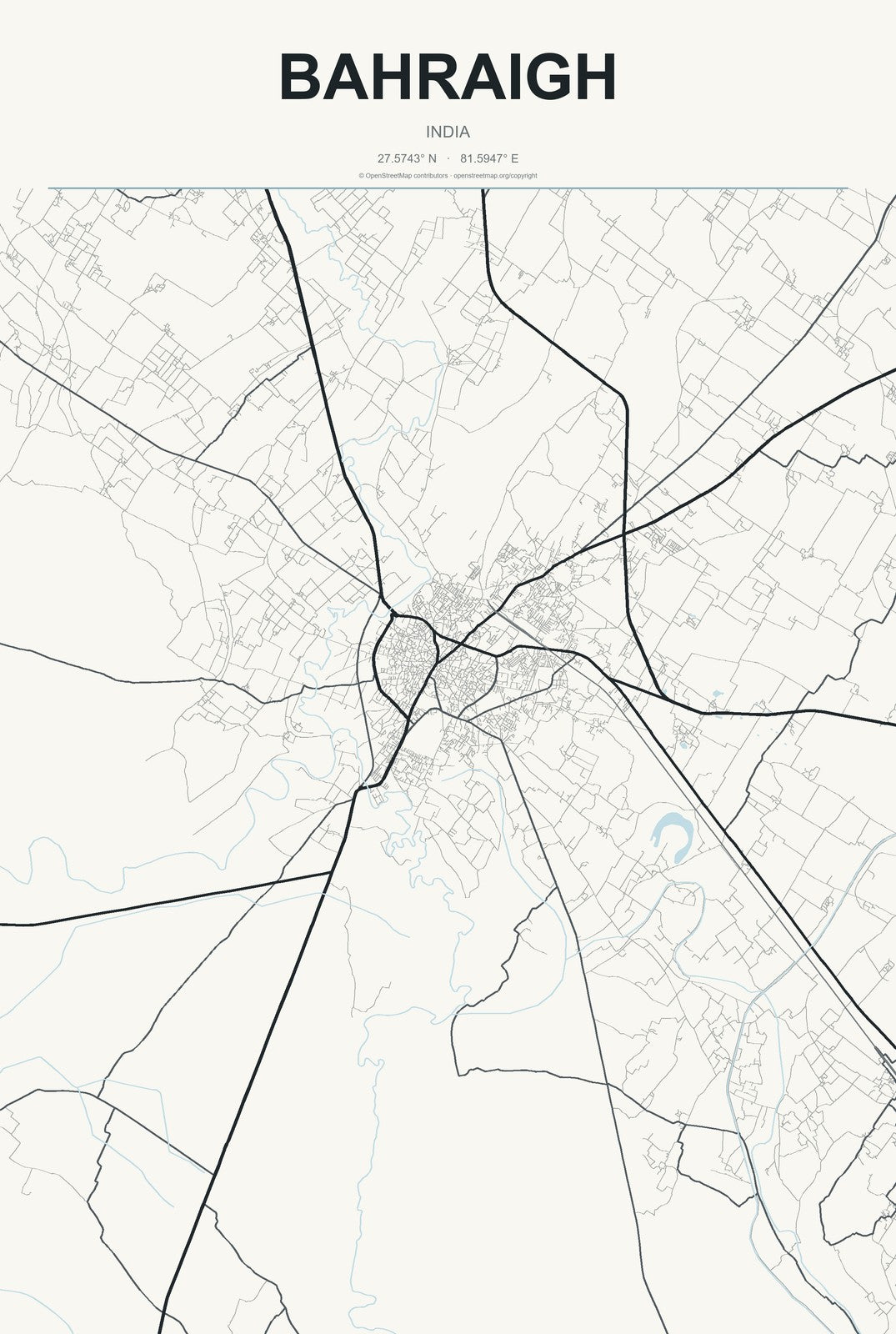 Bahraigh, India City Map Aluminum Sign in Headline Atlas style