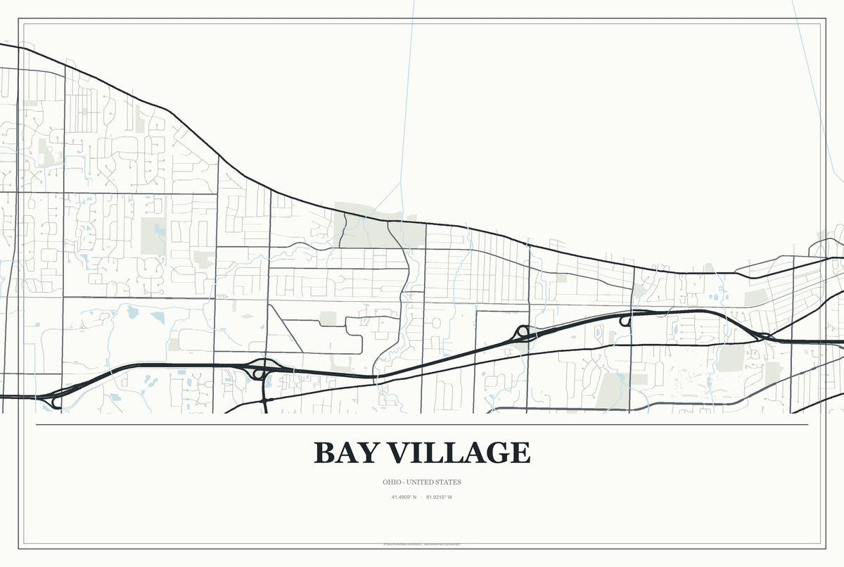 Bay Village, Ohio City Map Aluminum Sign in Gallery Air style
