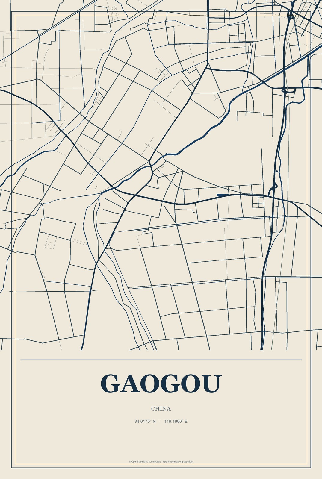 Gaogou, China City Map Aluminum Sign in Coastal Cutout style