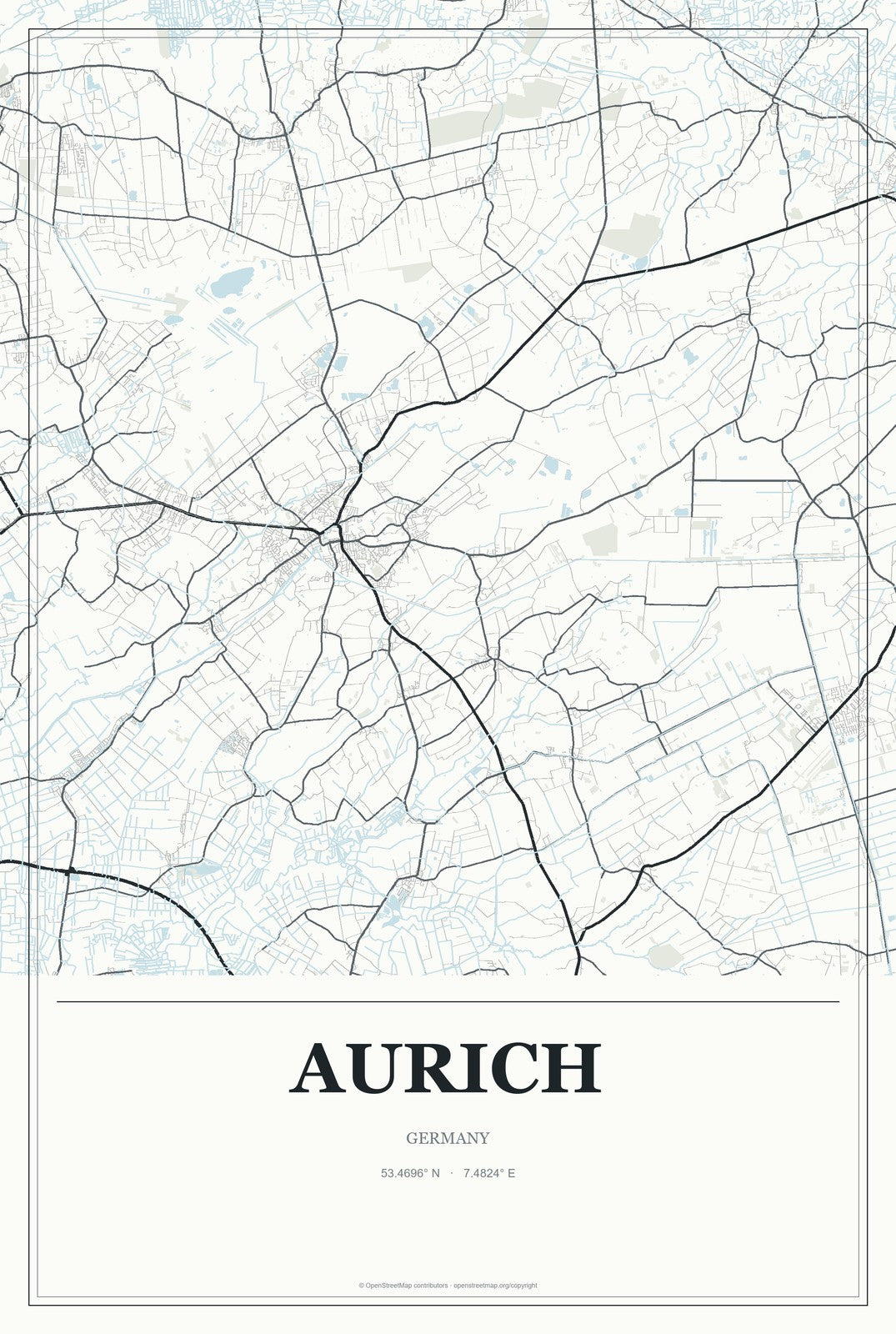 Aurich, Germany City Map Aluminum Sign in Gallery Air style
