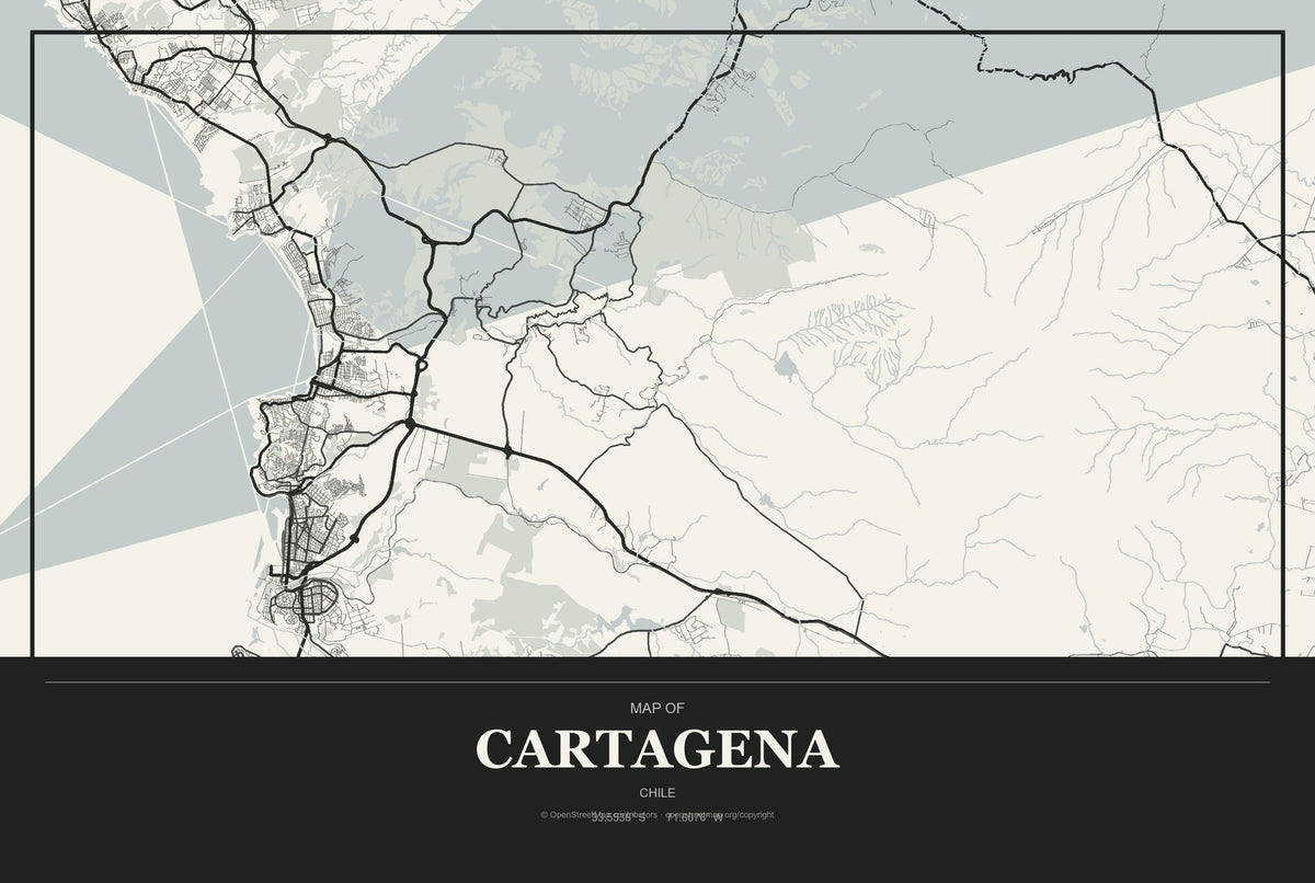 Cartagena, Chile City Map Aluminum Sign in Museum Plaque style