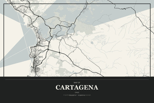 Cartagena, Chile City Map Aluminum Sign in Museum Plaque style