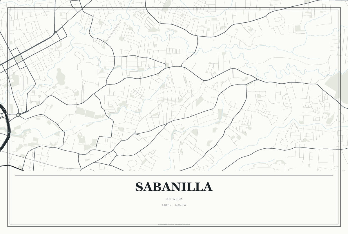 Sabanilla, Costa Rica City Map Aluminum Sign in Gallery Air style