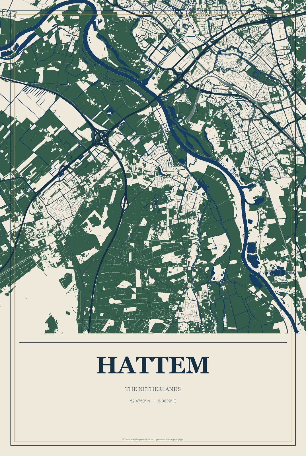 Hattem, The Netherlands City Map Aluminum Sign in Coastal Cutout style