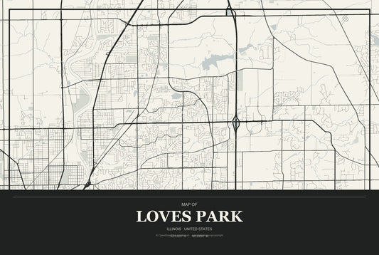 Loves Park, Illinois City Map Aluminum Sign in Museum Plaque style