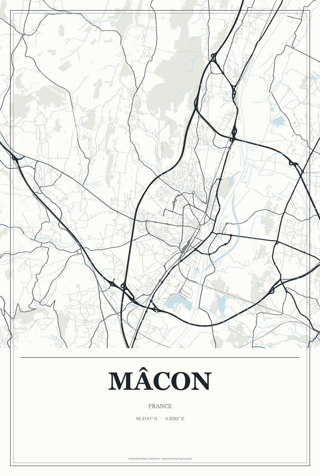 Mâcon, France City Map Aluminum Sign in Gallery Air style
