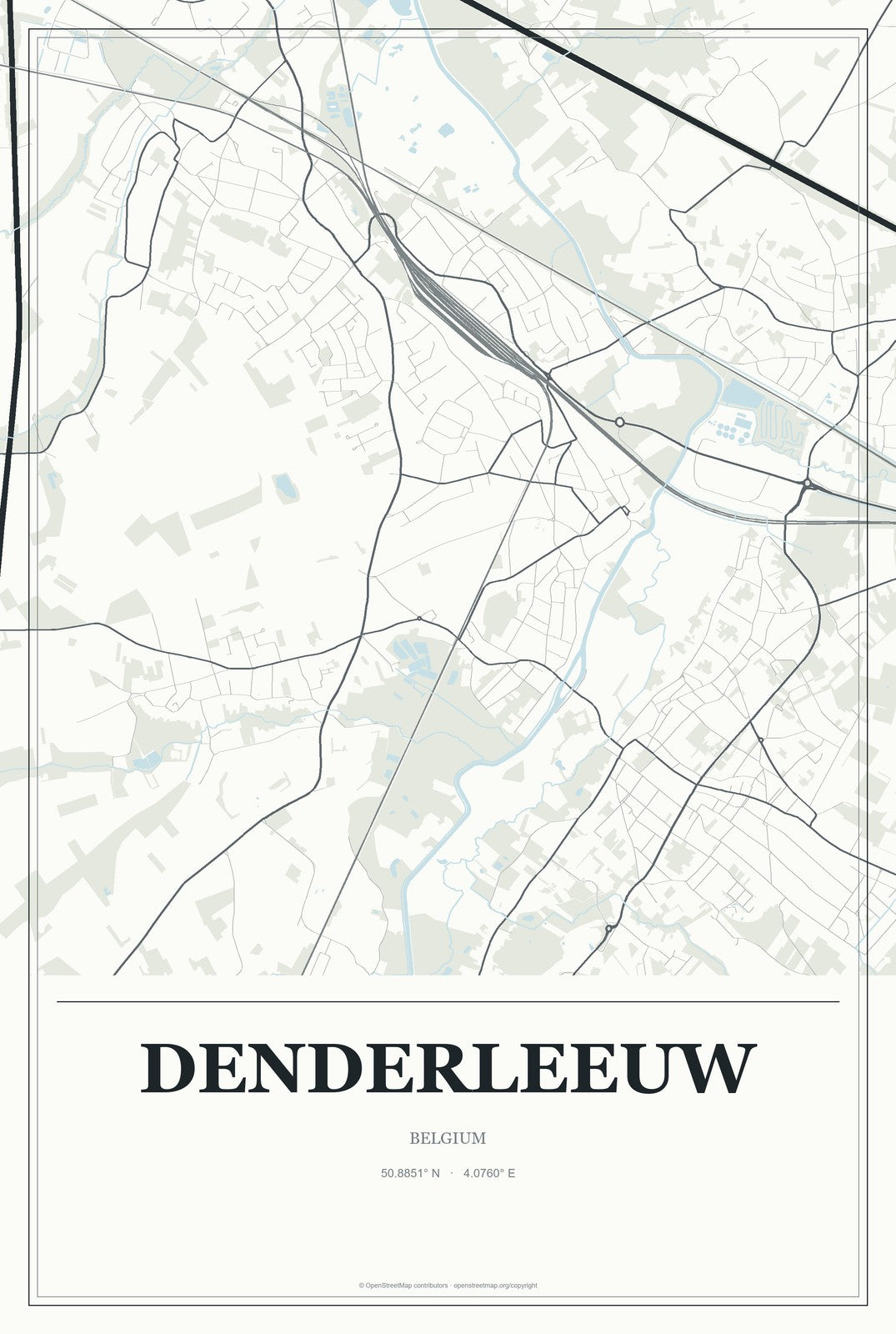 Denderleeuw, Belgium City Map Aluminum Sign in Gallery Air style