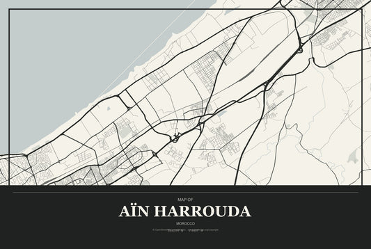Aïn Harrouda, Morocco City Map Aluminum Sign in Museum Plaque style