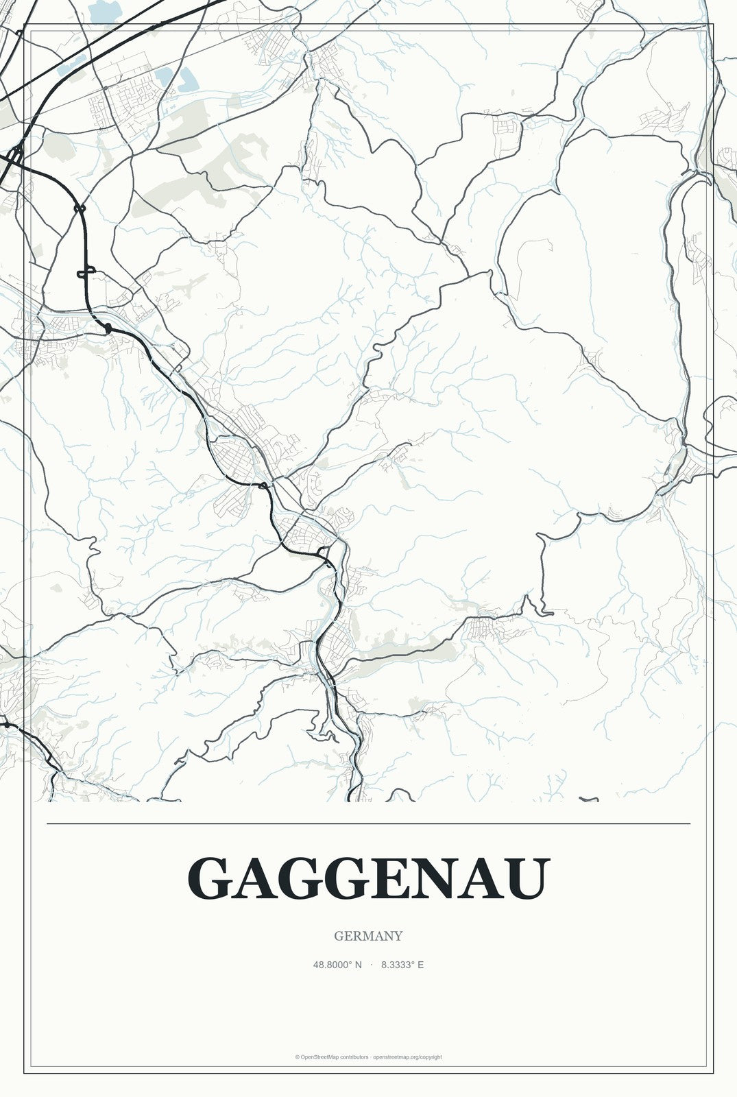Gaggenau, Germany City Map Aluminum Sign in Gallery Air style