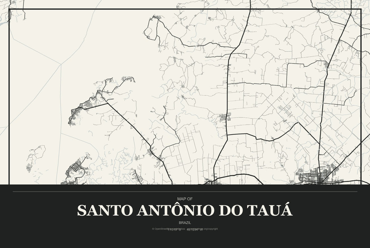 Santo Antônio do Tauá, Brazil City Map Aluminum Sign in Museum Plaque style