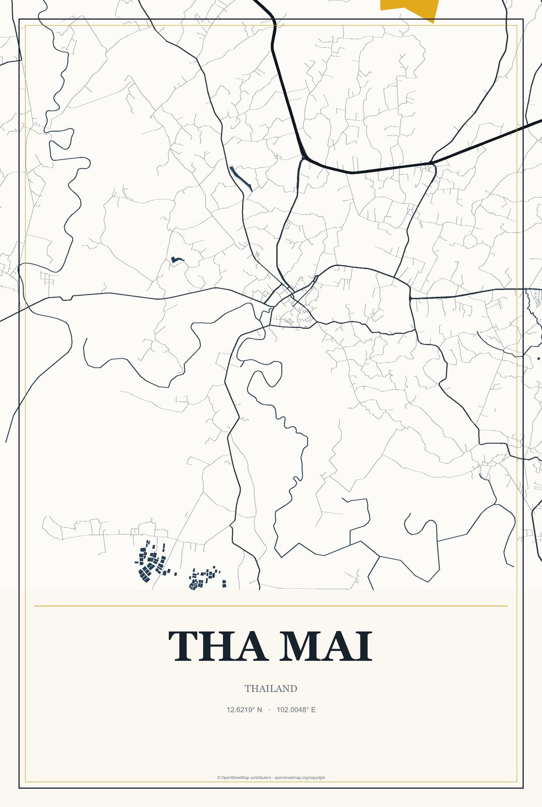 Tha Mai, Thailand City Map Aluminum Sign in Citrine Modern style