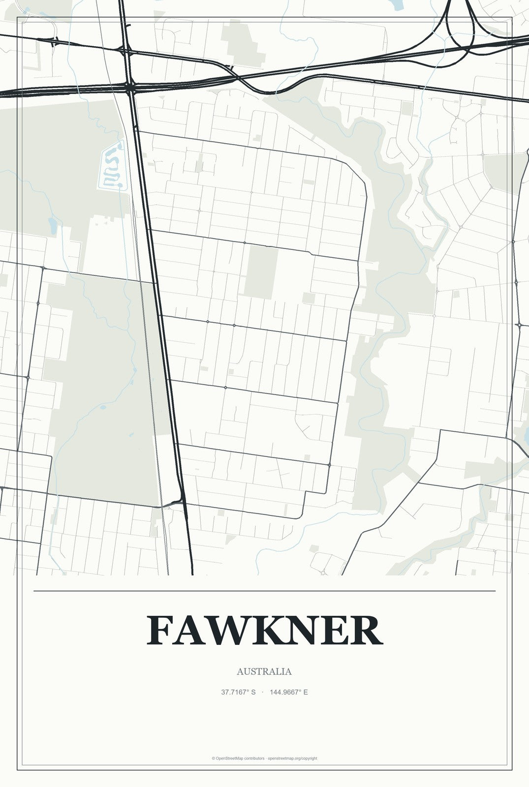Fawkner, Australia City Map Aluminum Sign in Gallery Air style