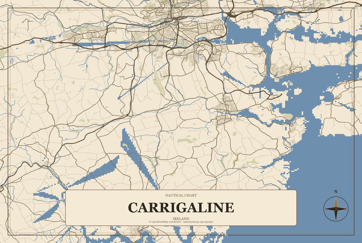 Carrigaline, Ireland City Map Aluminum Sign in Heritage Nautical style