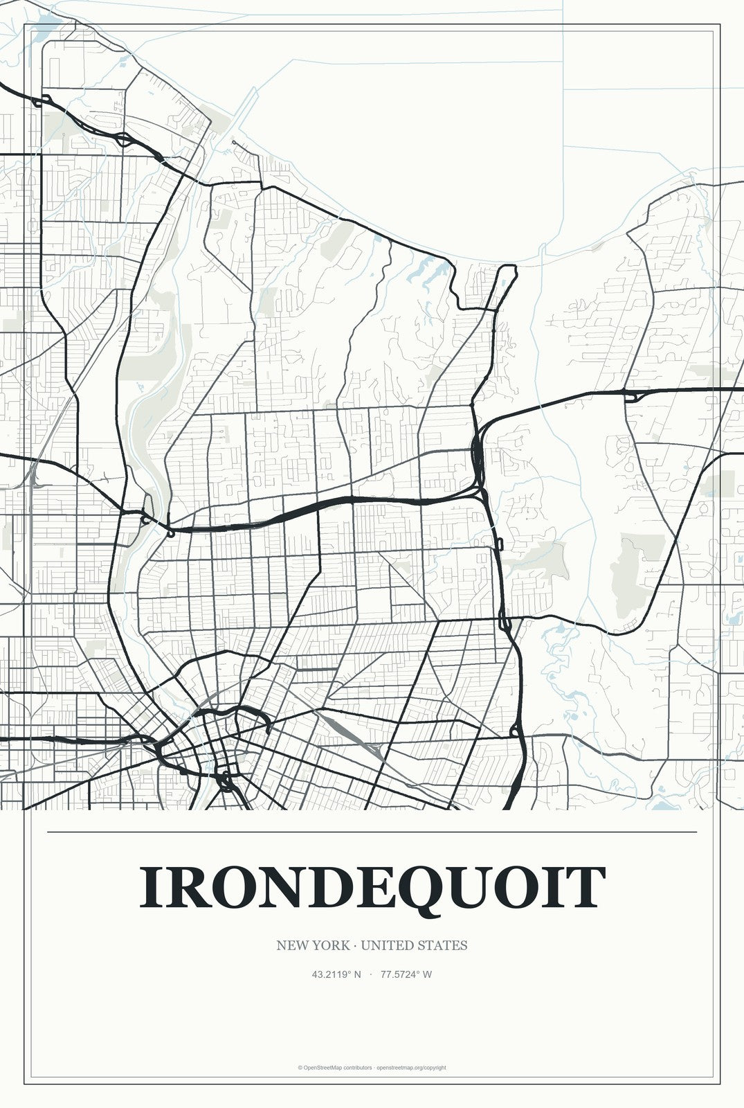 Irondequoit, New York City Map Aluminum Sign in Gallery Air style