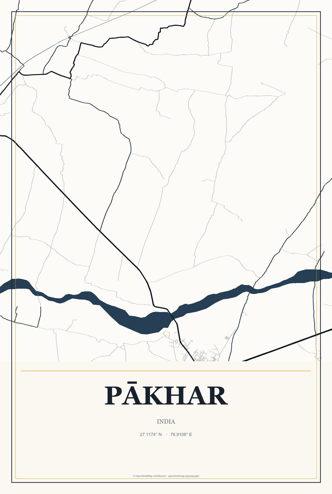 Pākhar, India City Map Aluminum Sign in Citrine Modern style