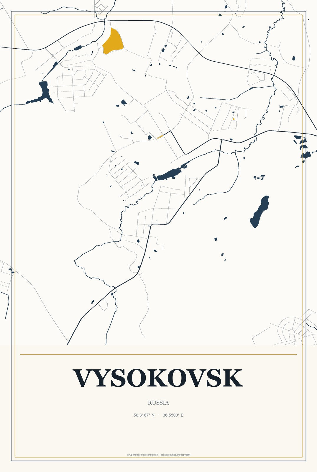 Vysokovsk, Russia City Map Aluminum Sign in Citrine Modern style