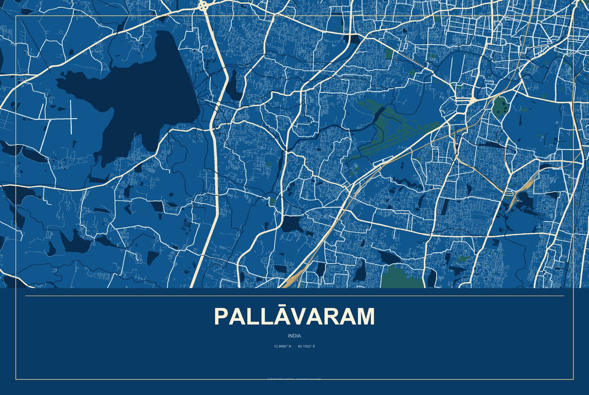 Pallāvaram, India City Map Aluminum Sign in Harbor Cobalt style