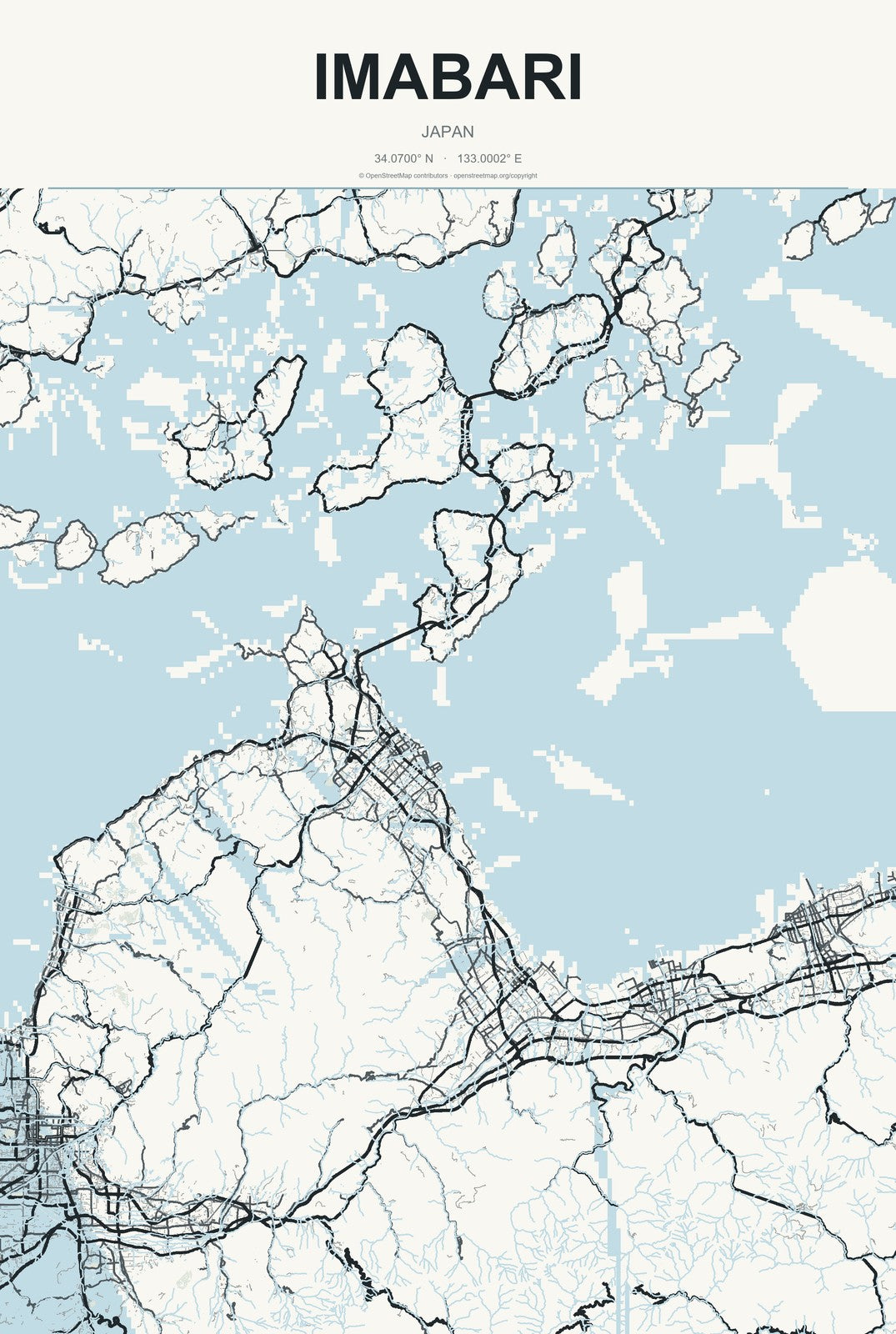 Imabari, Japan City Map Aluminum Sign in Headline Atlas style