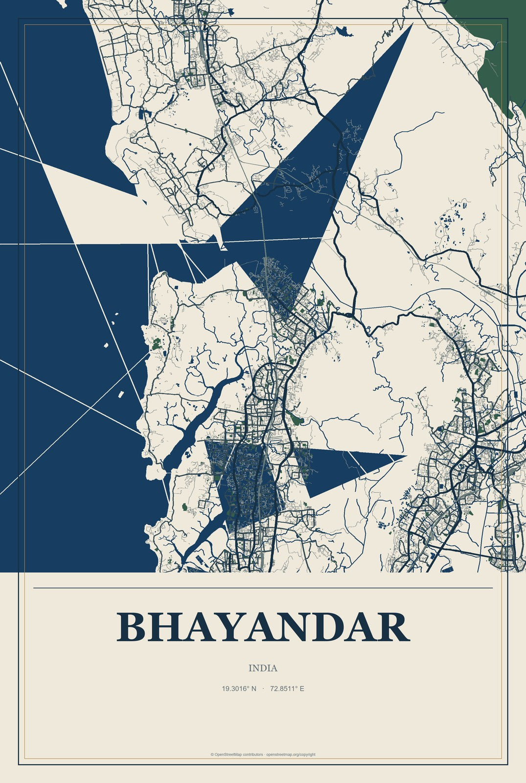 Bhayandar, India City Map Aluminum Sign in Coastal Cutout style