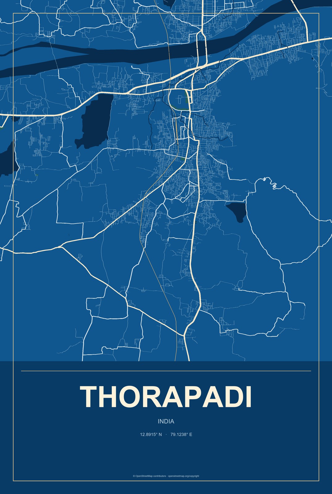 Thorapadi, India City Map Aluminum Sign in Harbor Cobalt style
