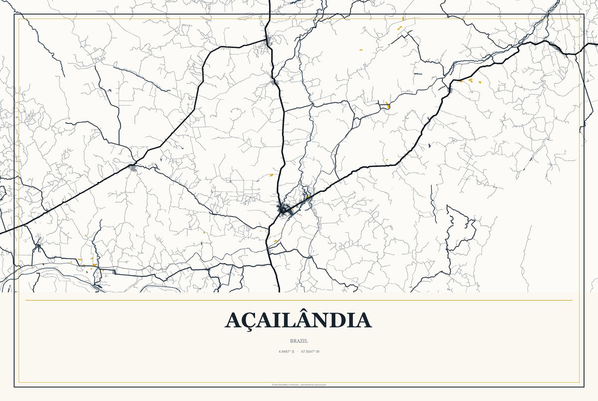 Açailândia, Brazil City Map Aluminum Sign in Citrine Modern style