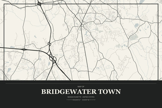 Bridgewater Town, Massachusetts City Map Aluminum Sign in Museum Plaque style