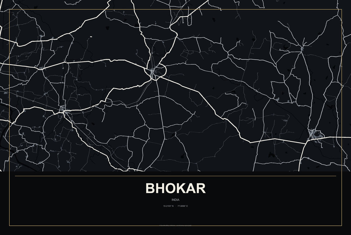 Bhokar, India City Map Aluminum Sign in Metropolitan Noir style