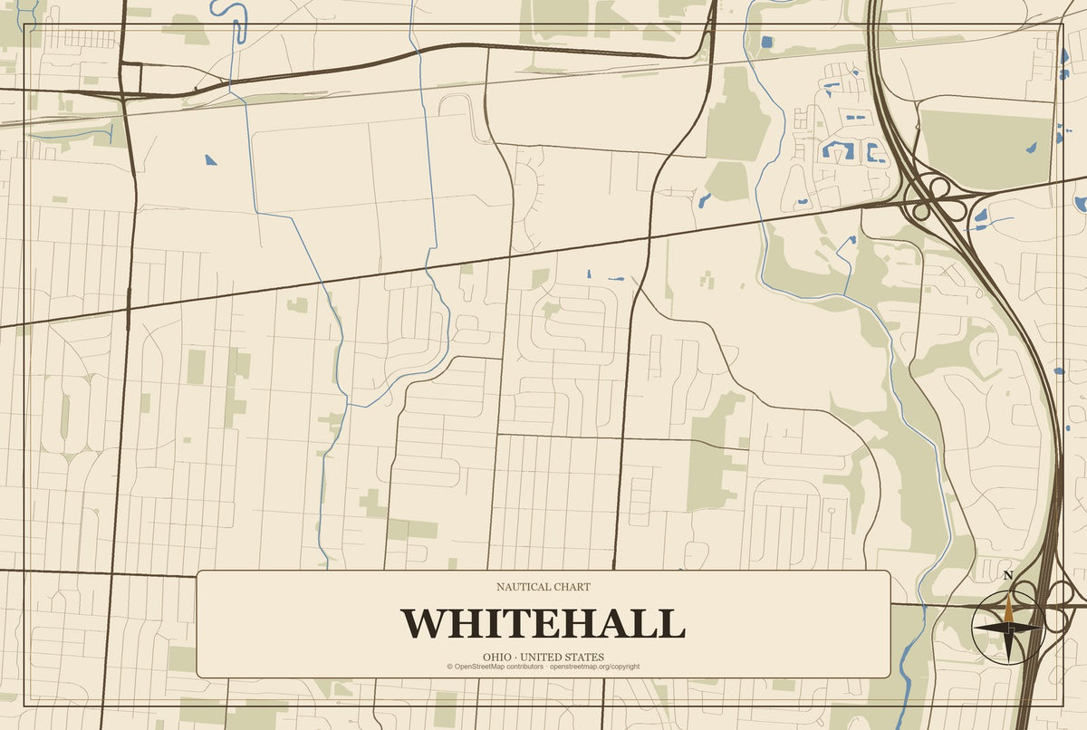 Whitehall, Ohio City Map Aluminum Sign in Heritage Nautical style