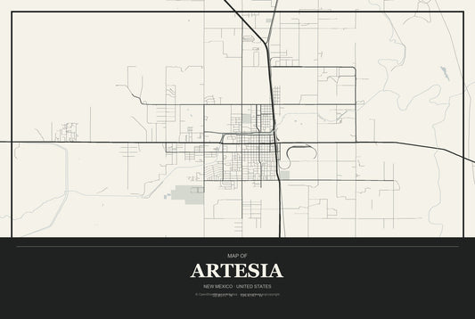 Artesia, New Mexico City Map Aluminum Sign in Museum Plaque style